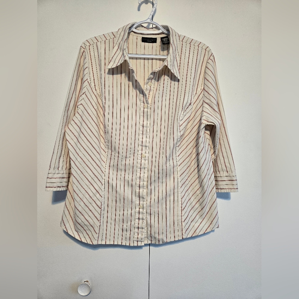 Apostrophe Womens Plus Size 16W 18W Striped Button‎ Up Blouse 3/4 Sleeve Career